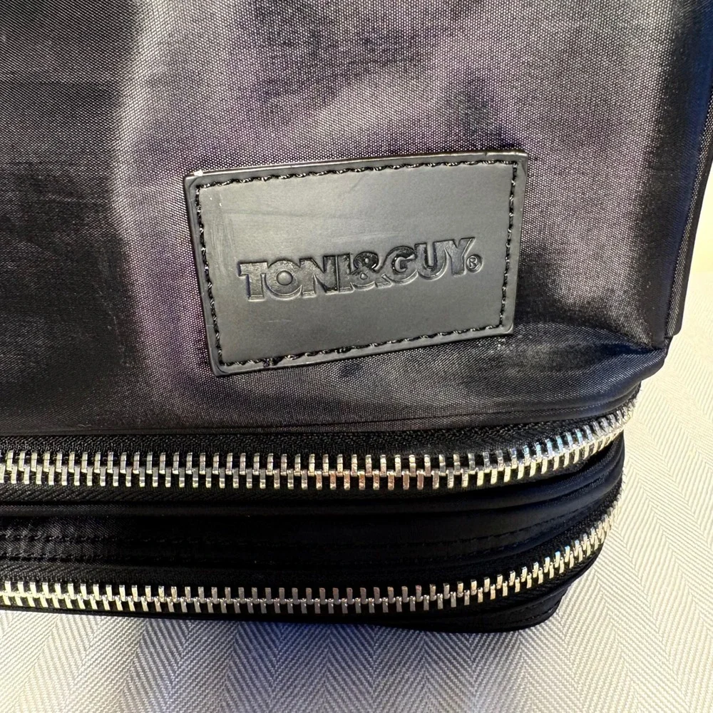 TONI&GUY Black Double Zip Hair Cady Toiletry Bag Cosmetic Travel Pouch Organizer